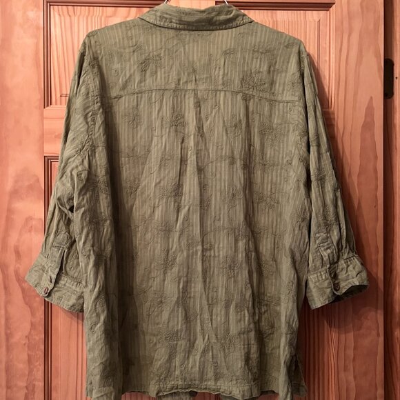 White Stag 100% Cotton green embroidered button-down blouse size 4X - Picture 6 of 10